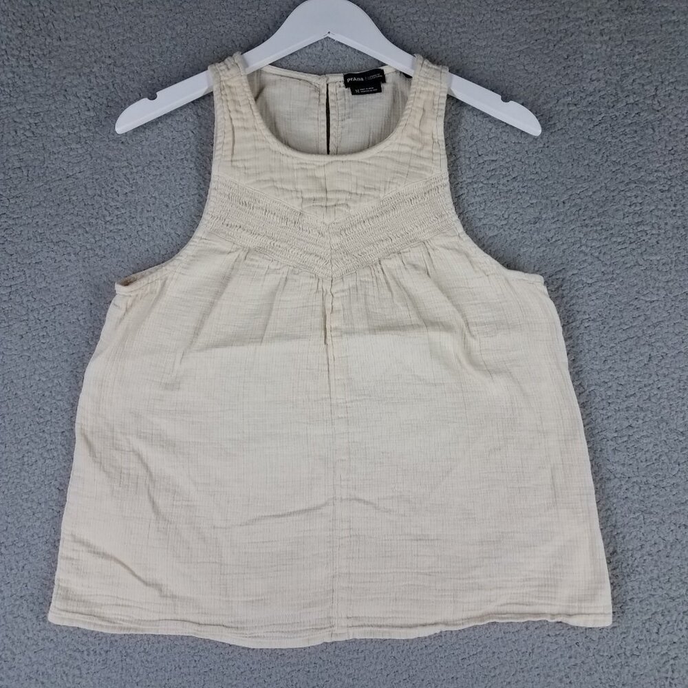 Aritzia Cream Sleeveless Smocked Yoke Tank Top
